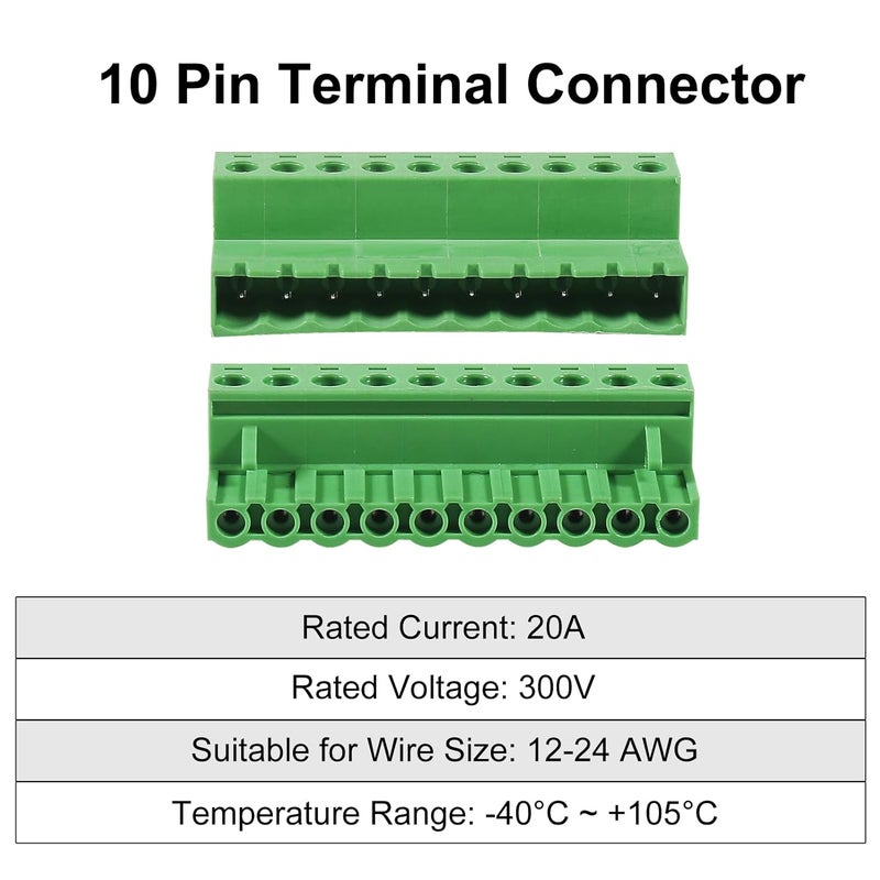 Meimom 5PCS 10Pin 5.08mm Pitch Pluggable PCB Angle Screw Terminal Block Plug Connector Socket Panel Mount DIY with 5Pcs 10Pin Phoenix Plug - Image 3
